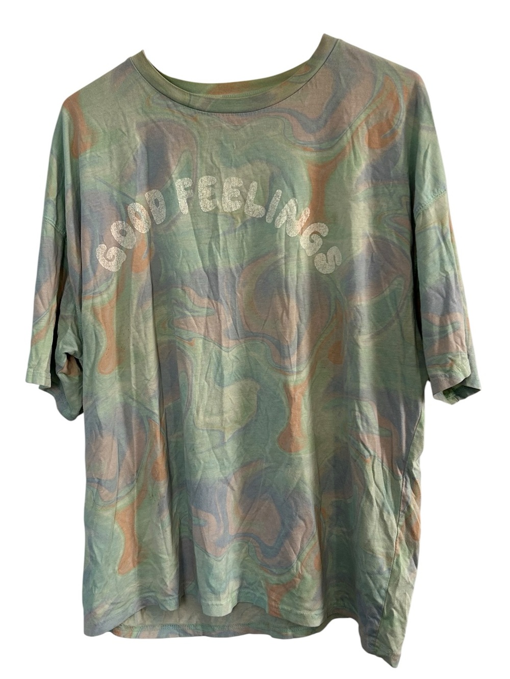 Oversized Marbled Tie Dye Graphic Tee Good Feelings Pastel Flirtitude L